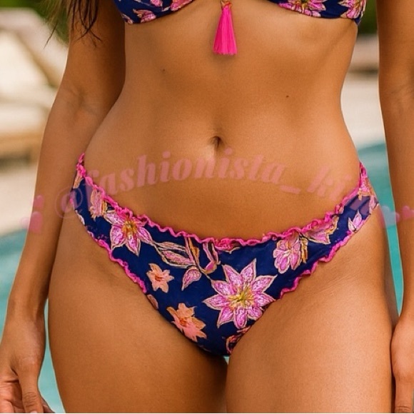 Metallic Floral Ruffle Cheeky Bikini Bottom NWT - Picture 1 of 4